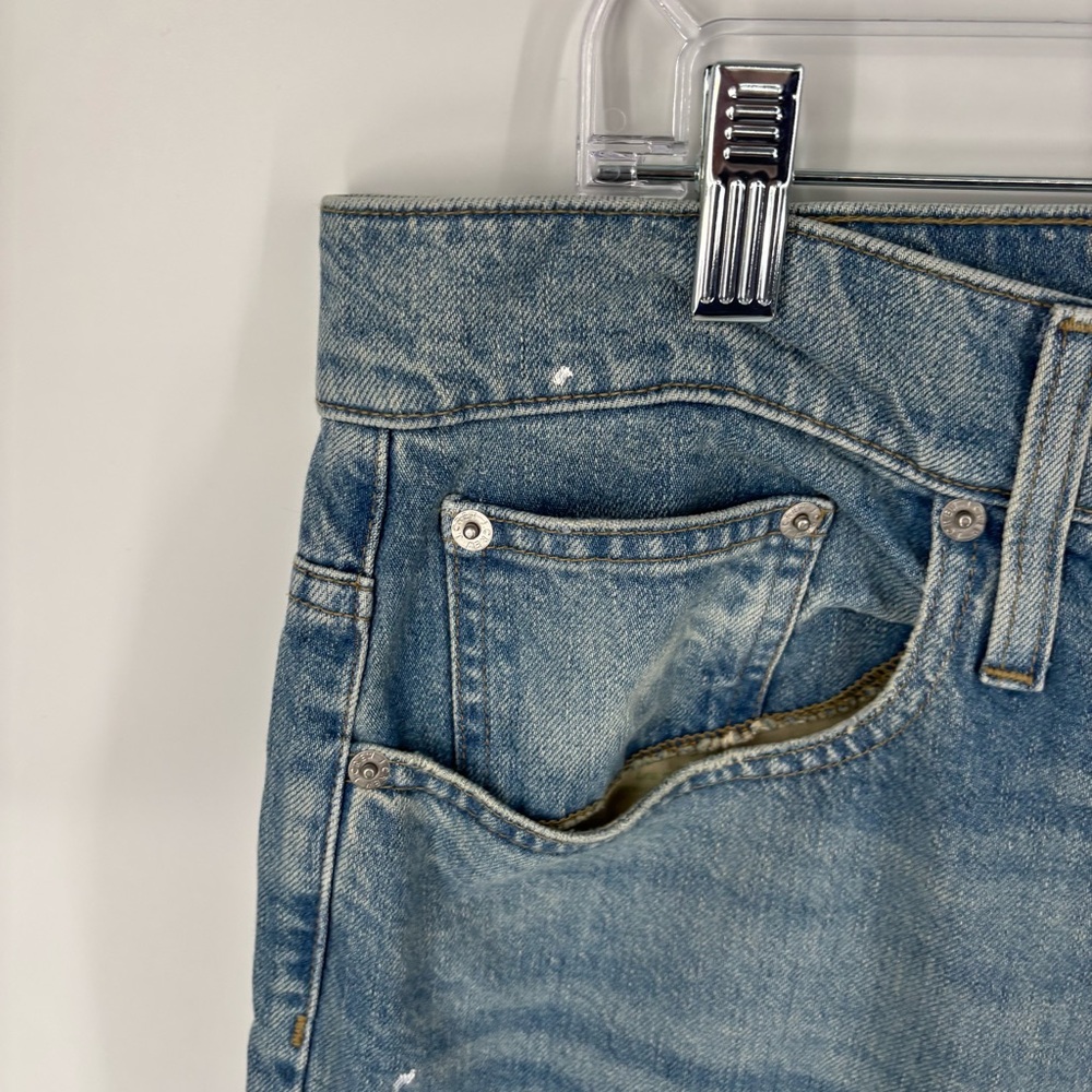 J CREW Mid Rise Slouchy Straight Jeans with Paint Splatter Ice Blue Wash Size 33 - Picture 8 of 12